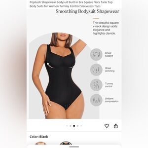 Popilush Shapewear Bodysuit with Built in Bra Square Neck & Tummy Control